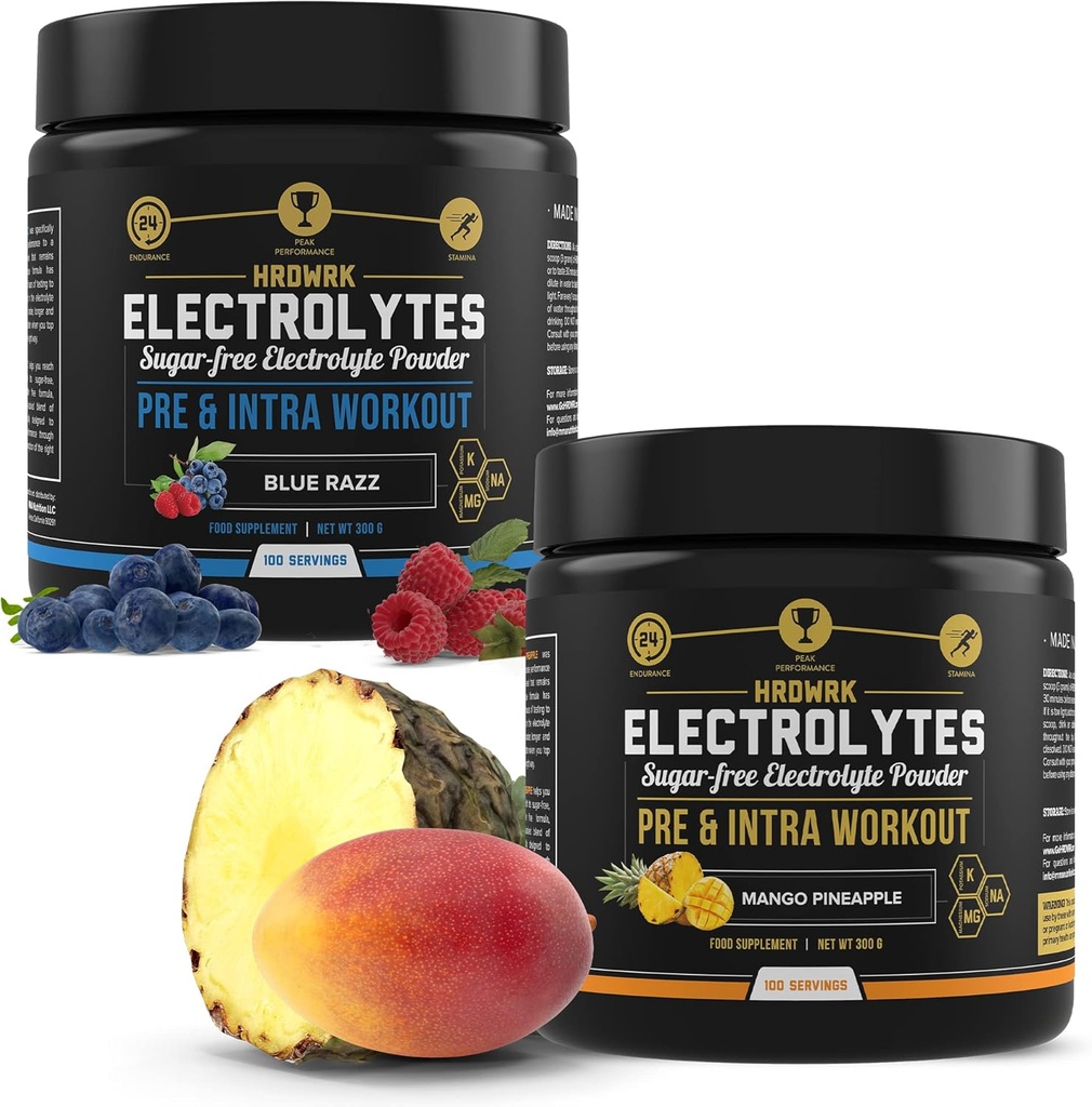 HRDWRK Electrolytes Powder with Magnesium, Kalium - Sugar Free Electrolytes Boost Endurance og reducere træthed med denne Electrolytes supplement - Maksimal hydrering - Keto Friendly