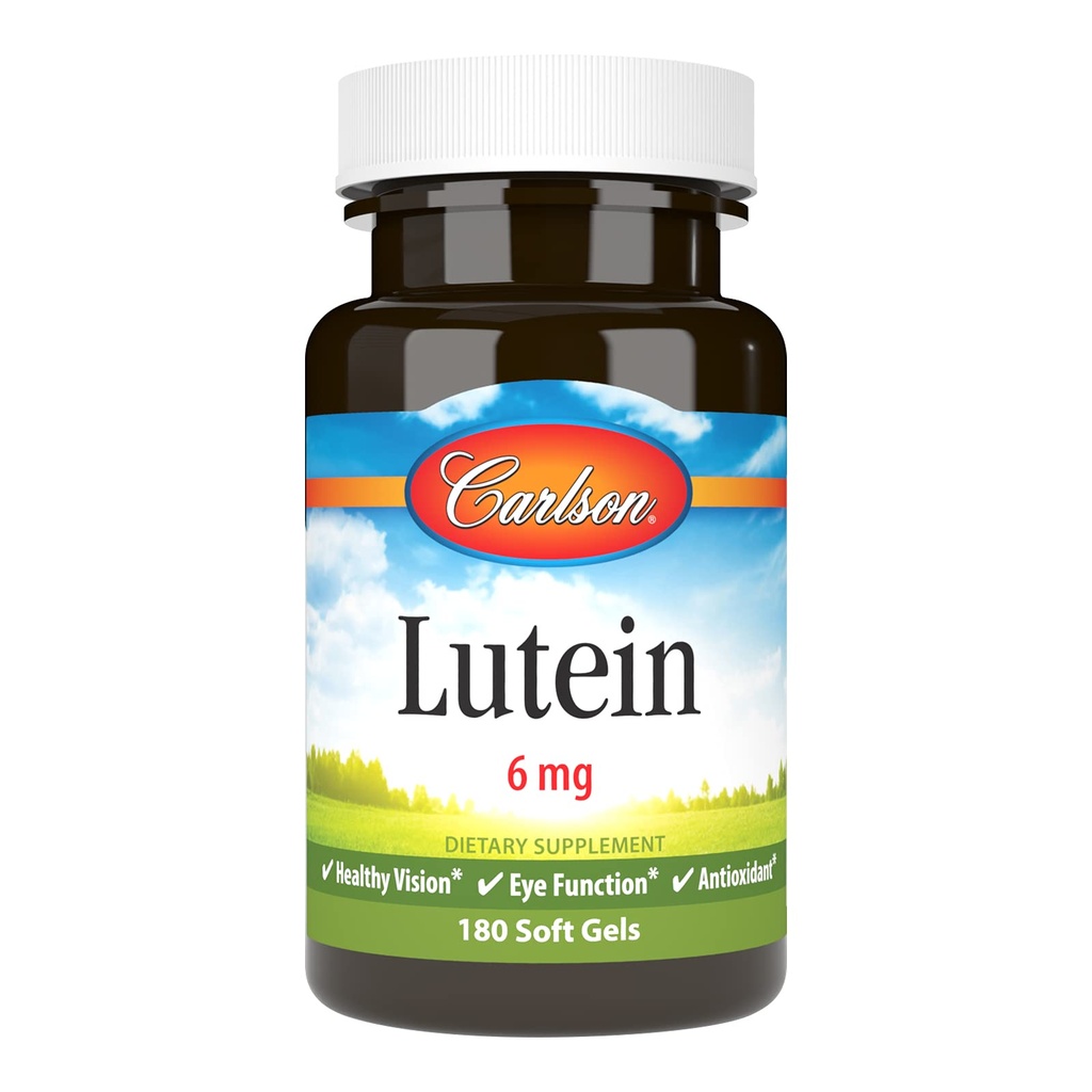 Carlson Lutein 6mg, Vision Support & Eye Health Supplement, Antioxidant Formel med Zeaxanthin, 180 Softgels