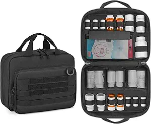Damero Pill flaske Organizer, Rejse Medicine Bag Medicin Organizer Opbevaring til piller flasker og medicinske kosttilskud, sort (KUN taske)