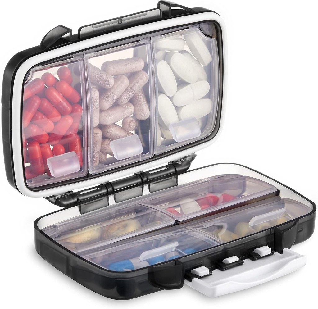 Fullicon Portable Pill Organizer Weekly, Lille rejse Pill Case med 7 Segment, Fugtsikkert og lufttæt Pill Box, Travel Pill Holder for Vitaminer / Fiskeolier / Kosttilskud
