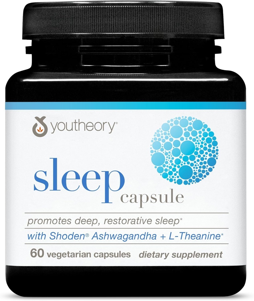 Youtory Sleep Capsule - Vegansk Sleep Support Supplement med Passion Flower, Lemon Balm, L- theanine & Ashwagandha * - 60 Vegetariske Kapsler