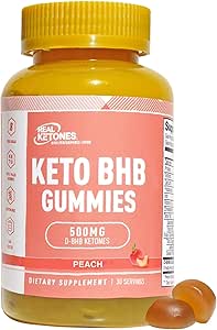 Real Ketones Keto BHB Gummies - Keto Gummies with BHB Exogenous Ketones for Enhanced Performance Energy Focus and Keto Diet Support - High Strength Sugar Free Keto Gummy - 30 Servings (Peach)
