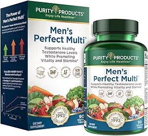 Purity Products Men's Perfect Multi from Vitamins, Minerals and Phytonutrients - Promotes Energy, Vitality and Stamina - Easy to Swallow - 90 Tablets
