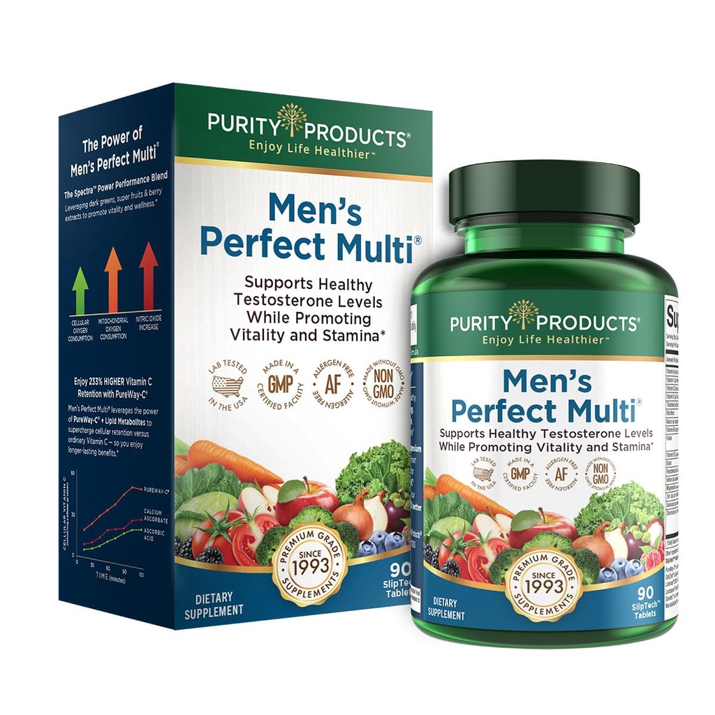 Renhed Produkter Mænd perfekte Multi fra Vitamin, Mineraler og Phytonutrients - fremmer energi, Vitality og Stamina - Let at synke - 90 tabletter