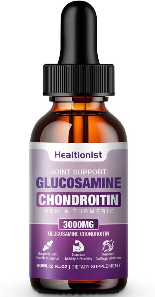 1 Pack Glucosamin Chondroitin MSM Liquid Drops, Ekstra styrke Fælles Support for voksne mænd og kvinder, Quercetin Boswelia, Bromelain, Antioxidant immunforsvar (2 Fl oz)