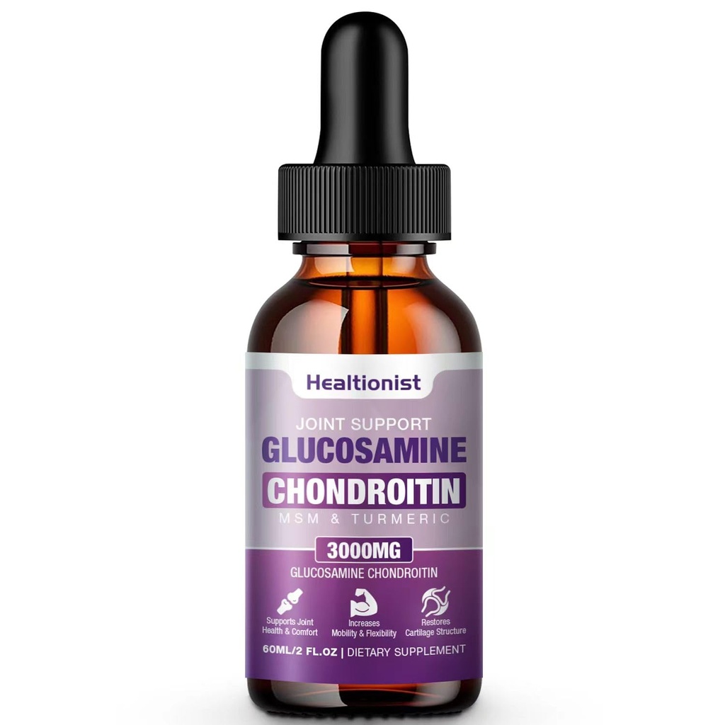 1 Pack Glucosamin Chondroitin MSM Liquid Drops, Ekstra styrke Fælles Support for voksne mænd og kvinder, Quercetin Boswelia, Bromelain, Antioxidant immunforsvar (2 Fl oz)