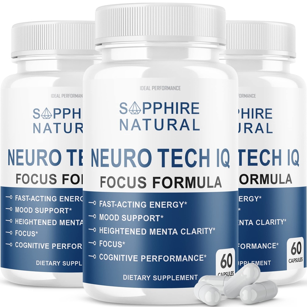 (3 Pack) Neuro Tech IQ Brain Supplement Neurotech Iq Focus Formel piller (180 kapsler)