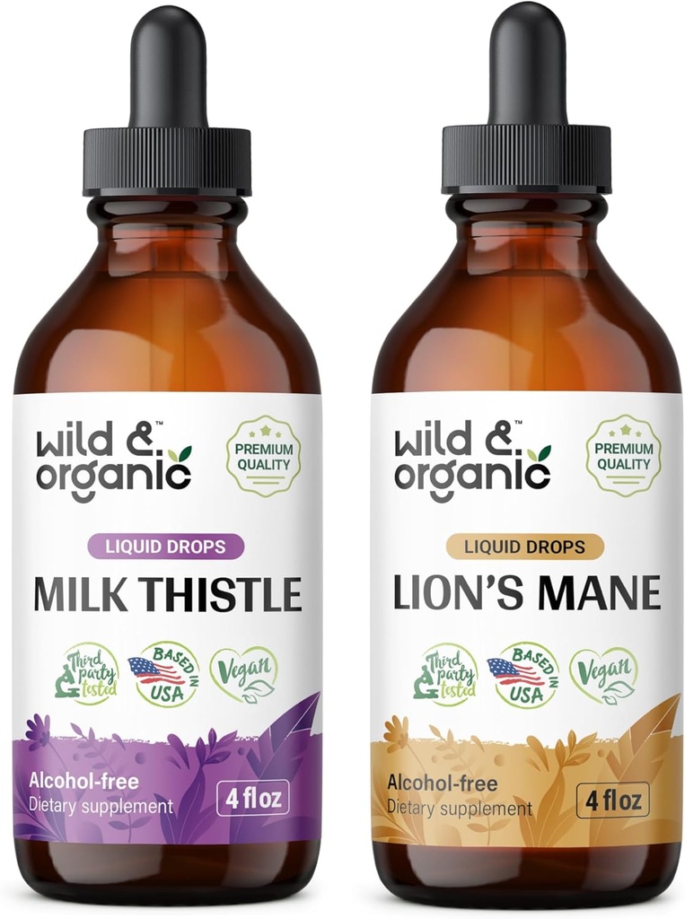 Wild & Organic Milk Thistle Tinktur 4 fl oz & Lions Mane Tinktur 4 fl oz