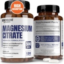 Premium Magnesium Citrate 500mg Kapsler (Citrato de Magnesio) High Absorption Formel Chelated Buffered Citrate to Support Ditagestion, Knogle, Sleep & Muscle Health - 120 Kapsler