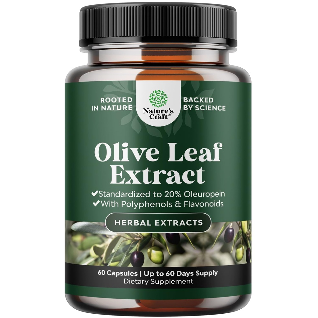 Potent Olive Leaf Extract Kapsler - Høj styrke Antioxidant supplement med Pure Olive Leaf med 20% Oleuropein - Urtehjerte sundhed supplement - Vegan non-GMO & Gluten Free (2 måneder Tilgang)