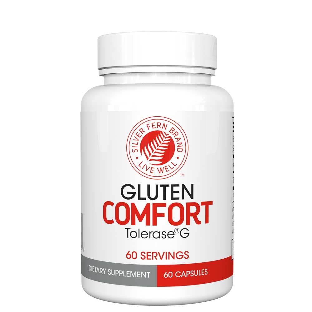 Sølv Fern Gluten Comfort med Tolerase G - 1 flaske - 60 kapsler - fordøjelsesmiddel Enzyme lavet specielt til at bryde ned og det største Gluten Protein