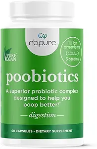 nbpure Poobiotika, Vegan Pre & Probiotika - Gut Health & Microbiome Balance Support til mænd og kvinder - Understøtter IBS, Diarré, Forstoppelse, Leaky Gut Relief - Lactobacillus & Bifidobacterium