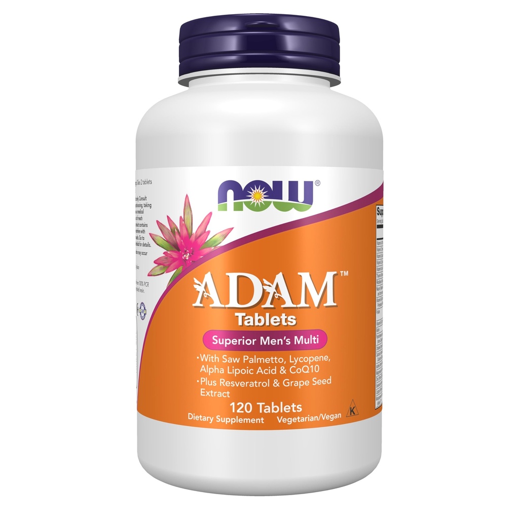 Now Foods Supplements, ADAM ™ Mænds Multivitamin med Saw Palmetto, Lycopene, Alpha Lipoic Acid og CoQ10, Plus Natural Resveratrol & Grape Seed Extract, 120 tabletter
