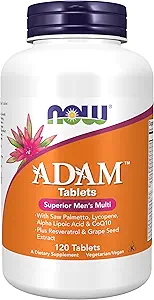Now Foods Supplements, ADAM ™ Mænds Multivitamin med Saw Palmetto, Lycopene, Alpha Lipoic Acid og CoQ10, Plus Natural Resveratrol & Grape Seed Extract, 120 tabletter