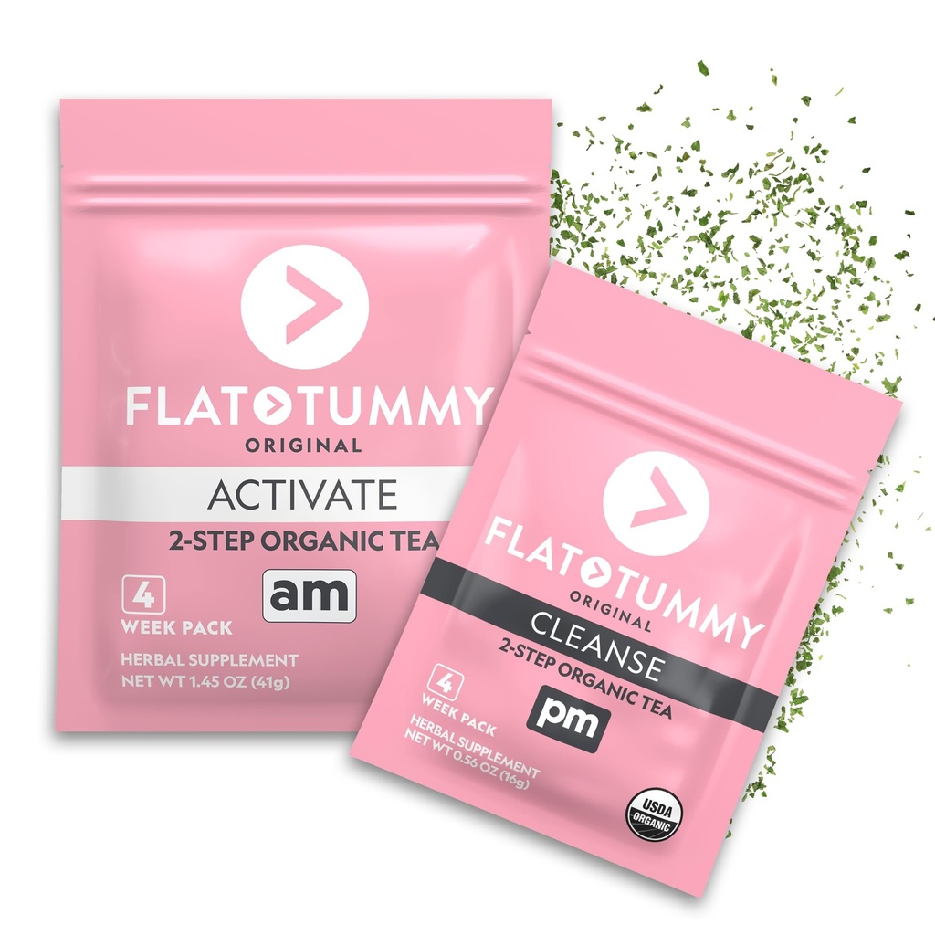 Flad Tummy Tea - 2-trin, 4 Uge Program - Detox te til Boost Energy & Reducere bloating * - Alle naturlige Detox Cleanse w / grøn te, Lemon Balm, Mælkebøtte, Fennel, & mere - fordøjelsesstøtte