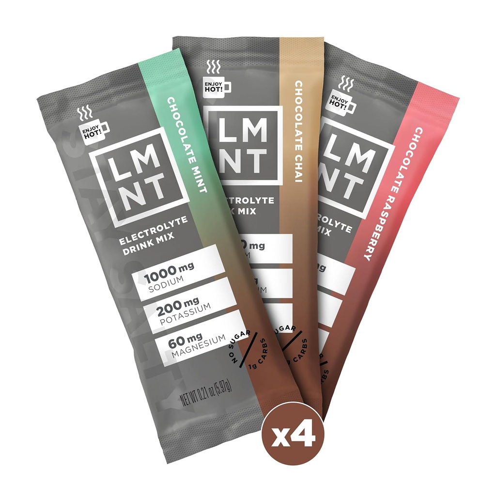Drink LMNT Zero Sugar Hot Chocolate eller Coffee Mixer - Chokolade Medley - Variety Pack Buddy 124; Drink Mix Buddy 124; 12-Greve