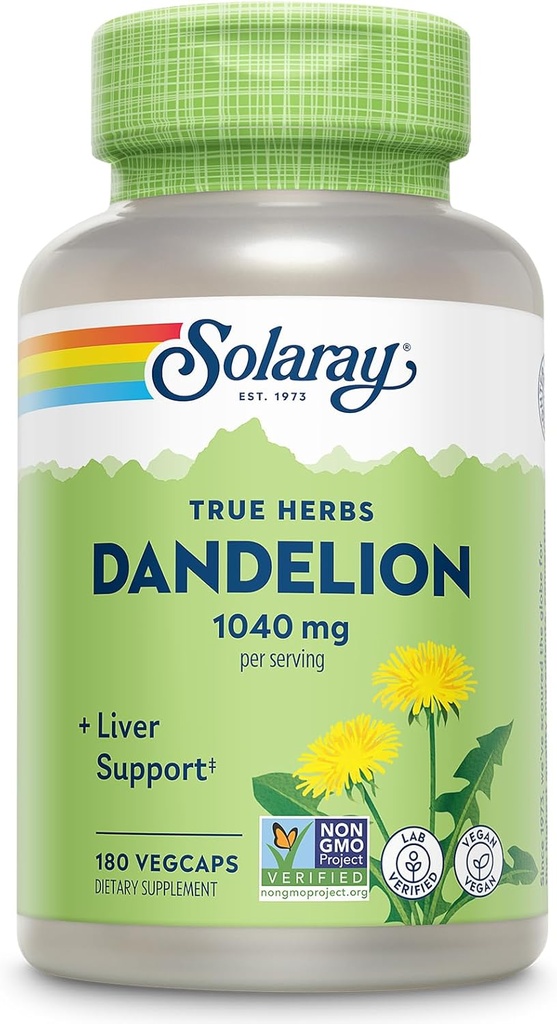 SOLARAY Mælkebøtte Root Supplement - Sund Nyre og Lever Support - 1.040 mg per servering - Vegan, Lab Verified, 60- Day Garanti - 90 Servering, 180 VegCaps