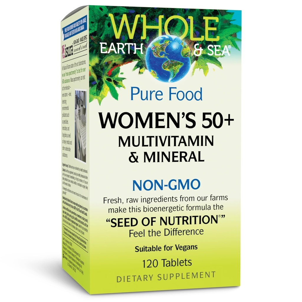 Naturlige faktorer hele Jorden & Hav kvinders 50 + Multivitamin & Mineral, 1 Servering Indeholder ernæring svarende til ½ LB af Veggies, 120 tabletter