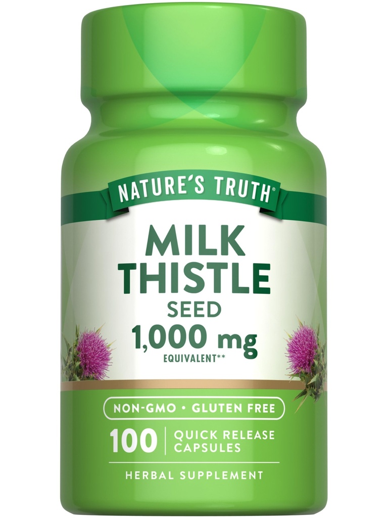 Nature 's Truth Milk Thistle Seed Extract 1000mg ttesmå 124; Urtetilskud 124; 100 Kapseler 124; Non- GMO & Gluten Free
