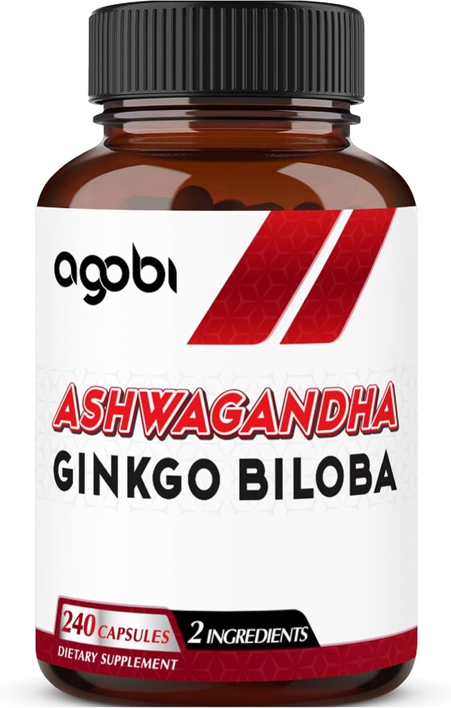 agobi 1600mg Ashwagandha med Ginkgo Biloba Supplement - Super Extract formel for immunsystem, energiproduktion, hukommelse sundhed & fokus - 240 Veggie kapsler