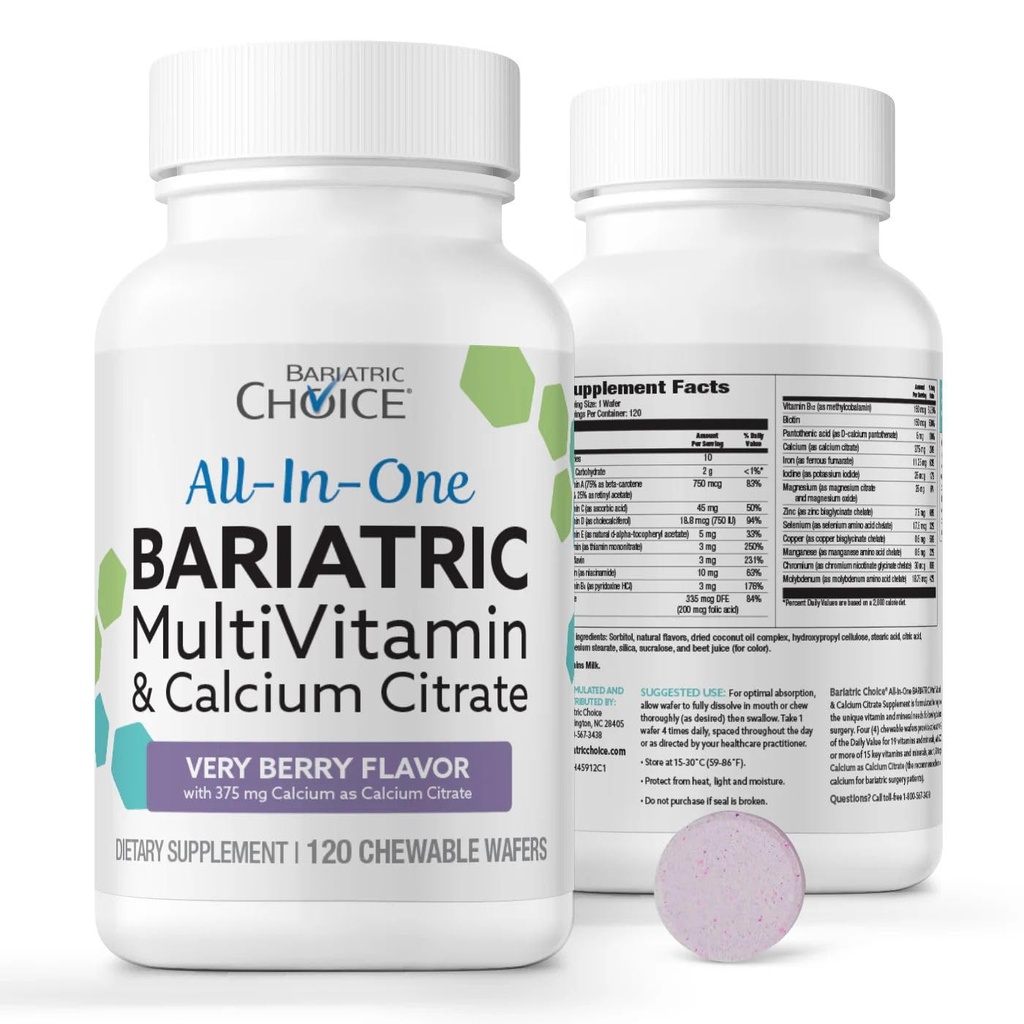 Bariatric Choice All- in- One Chewable Bariatric MultiVitamin med Iron & Calcium Citrate, Meget Berry (120ct)