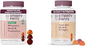 SmartyPants Organic Women's and Teen Girl Multivitamin Gummies with Omega-3, Vitamins, Minerals, 120 Count
