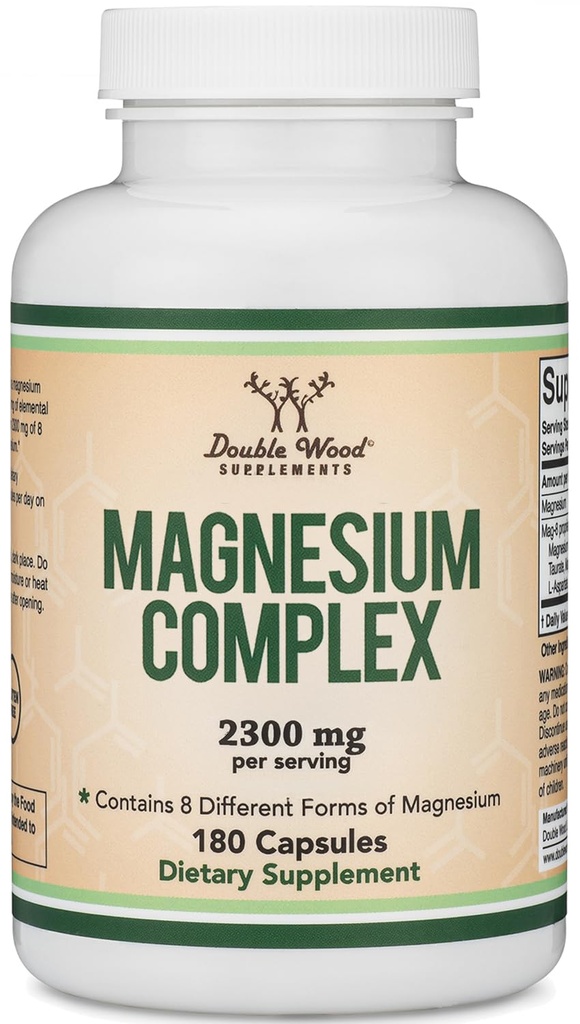 Magnesium Complex Supplement 180 Capsules (426mg Elemental Magnesium Provided by 2,300mg of Eight Different Forms of Magnesium) MAG-8 Provides 100% Daily Recommended Value of Magnesium by Double Wood