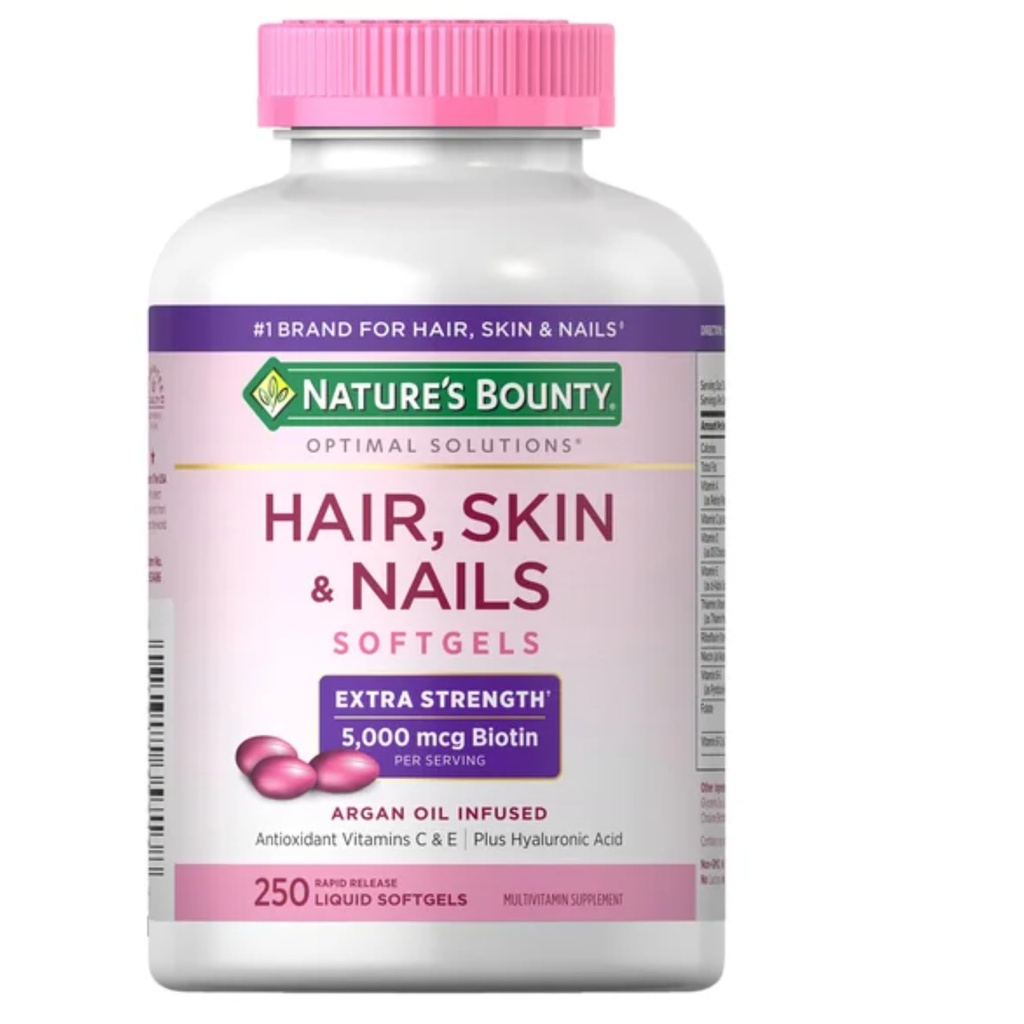 Naturens Bounty Hår Hud og negle 5000 mcg Biotin - 250 overtrukne tabletter ekstra styrke