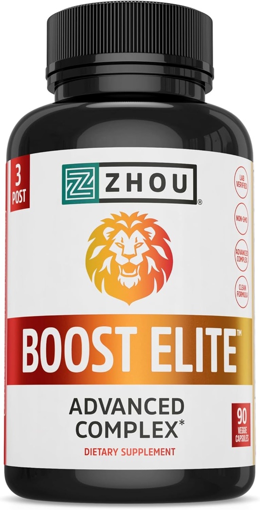 Zhou Boost Elite - Energy Supplement, Natural Muscle Support Pills for Mænd med Tribulus, Fenugreek, Ginseng, og Maca - 90 Veggie Kapsler