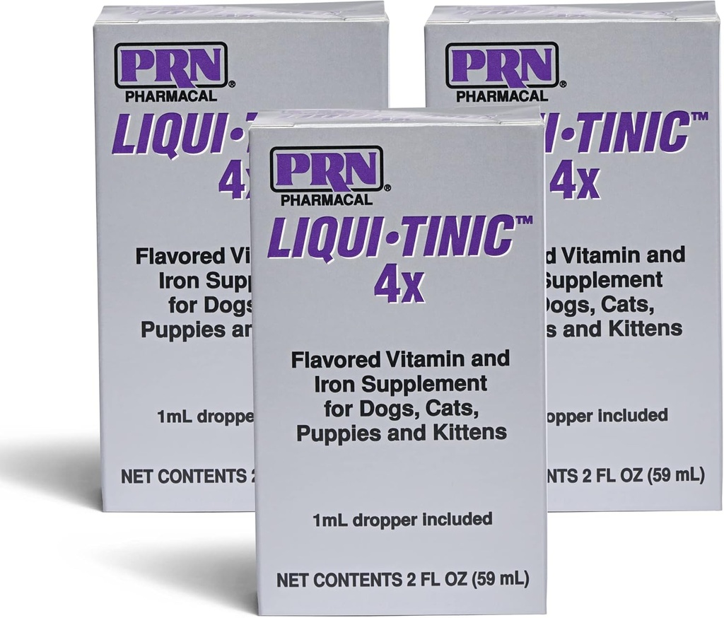 PRN Pharmacal Liqui- Tinic 4X - Iron & Vitaminer Oral Nutritional Supplement for Peter- Liver- Aromatic Supplement med Iron & B- Complex Vitaminer til støtte Wellness - 2 fl oz (3 Pack)