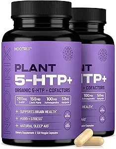 Nootrix Organic Plant 5 HTP+ Supplement | Supports Memory, Mental Focus, Cognitive Health & Energy | Promotes Healthy Mood & Brain Function | Vitamin B6 & L Theanine | 240 Capsules