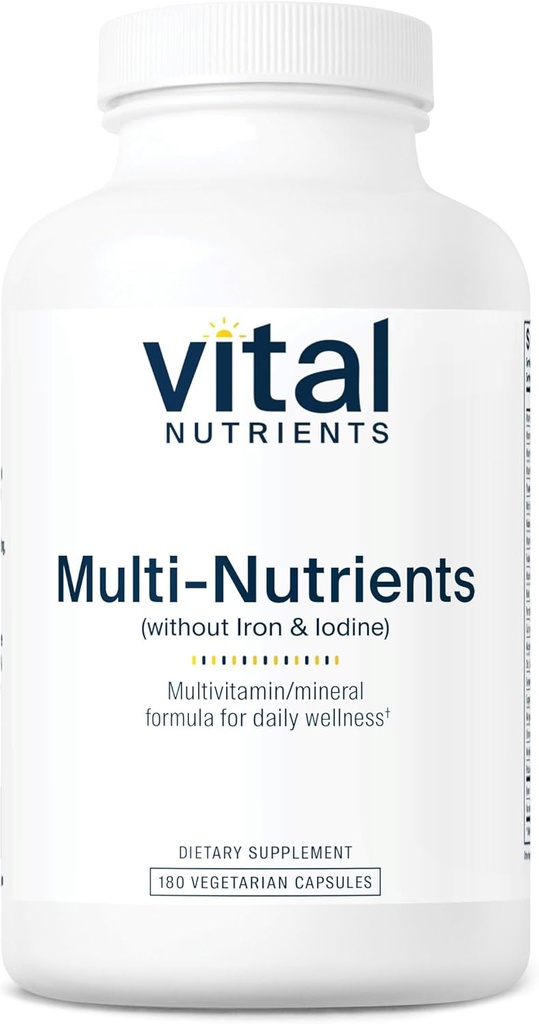 Vital Nutrients Multi-Nutrients with No Iron or Iodine | Comprehensive Vegetarian Daily Multivitamin and Mineral Formula with Potent Antioxidants* | Gluten, Dairy and Soy Free | 180 Capsules