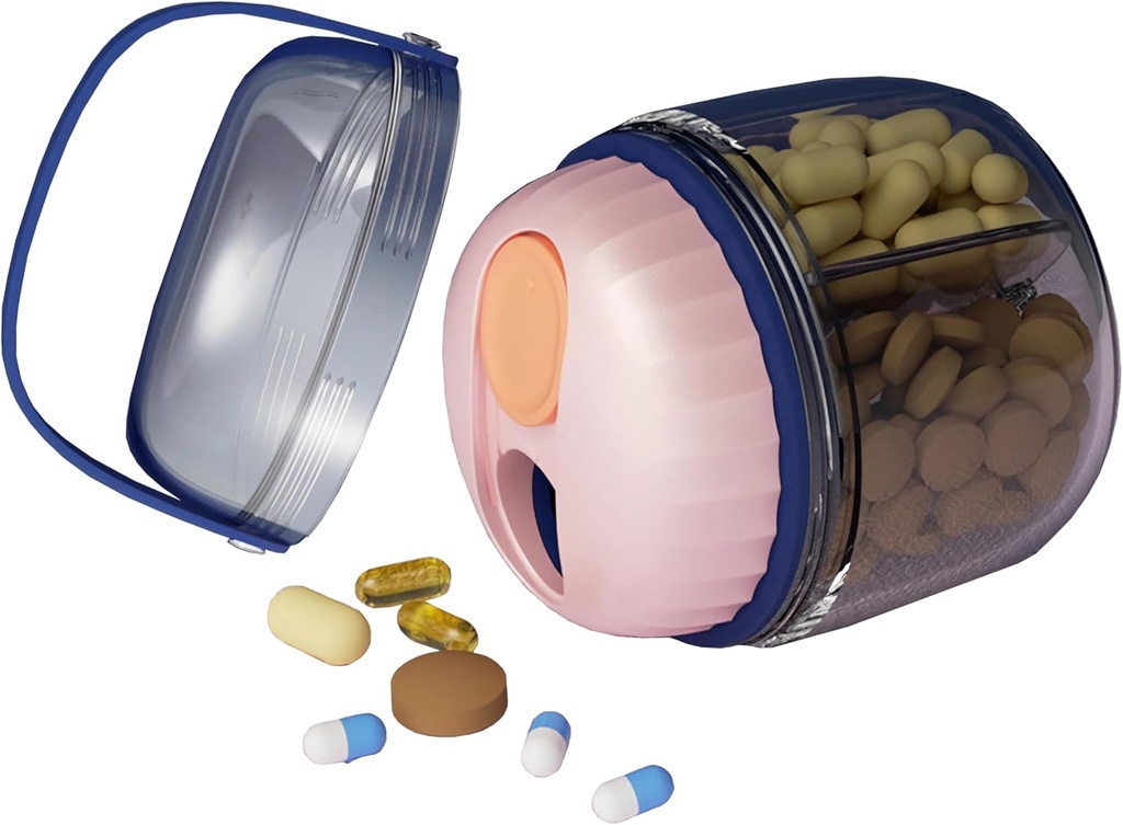 MURRI & MURRDI Pill Organizer med 4 kompartmenter, Travel Pill Box, Portable Case med Anti- Mixing & Wide Åbninger Design, Pill Container Holder for Vitaminer Fish Olies Medications, Pink