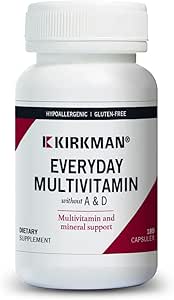 Kirkman - Everyday Multivitamin uden vitaminer A & D - 180 kapsler - Omfattende Multivitamin - Mineral Support - Hypoallergen