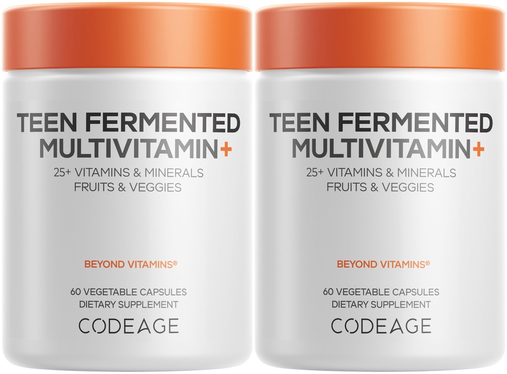 Codeage Teen Multivitamin Supplement – Daily Vitamins and Minerals for Teen Boys and Girls – Organic Whole Food Formula with Omega-3 and Vitamins A to K - 2 Pack