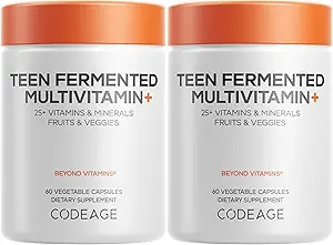 Kodeage Teen Multivitamin Supplement - Daglige vitaminer og mineraler til Teen drenge og piger - Økologisk hel fødevare formel med Omega-3 og Vitamin A til K - 2 Pack