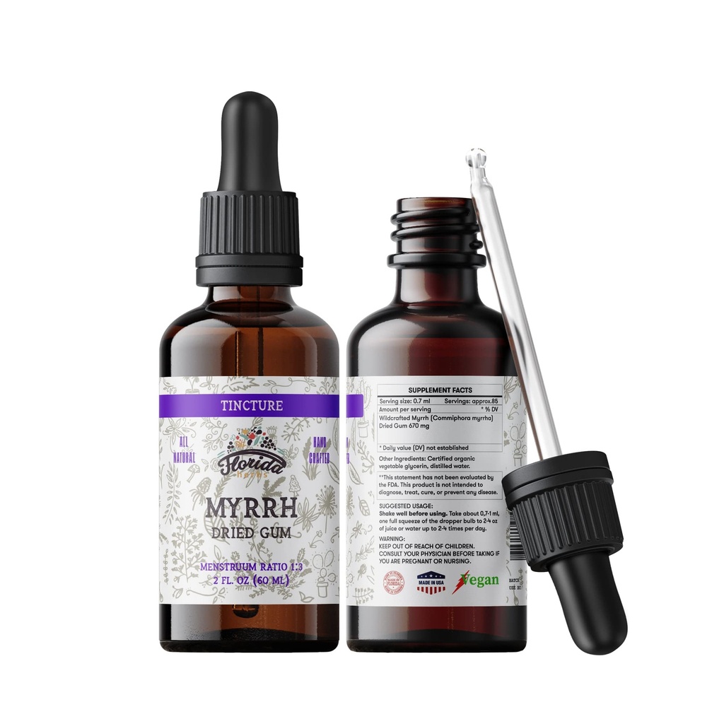 Myrrh Tincture, Myrrh Extract (Commiphora myrrha) til fordøjelsesbesvær - ikke- GMO i koldtpresset økologisk vegetabilsk glycerin 670 mg, tillæg 670 mg
