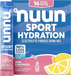 Nuun Sport Electrolyte Powder Pakker med Magnesium, Calcium, Kalium, Chlorid og Natrium, Hydration Pakker til On- the- Go, Pink Lemonade Flavor, Gluten Free & Vegan, 16 enkeltportioner