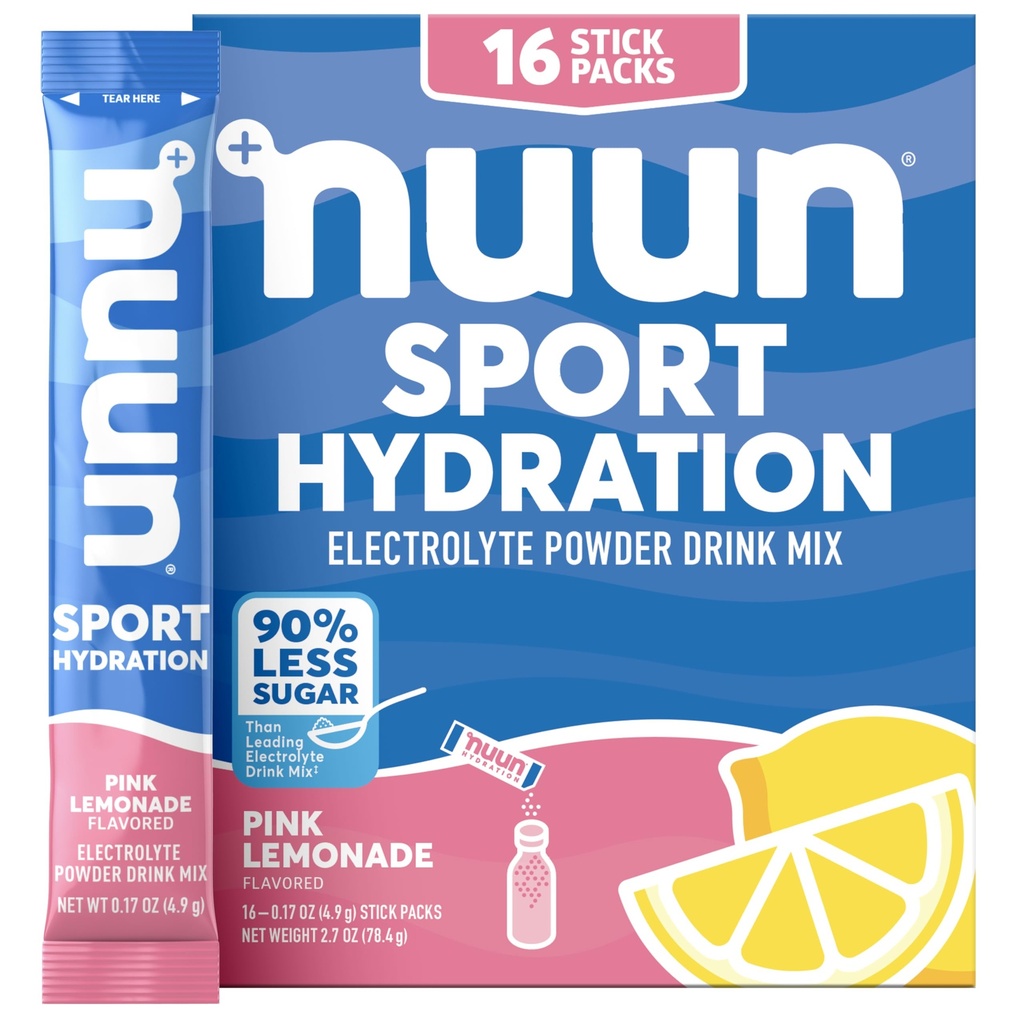 Nuun Sport Electrolyte Powder Pakker med Magnesium, Calcium, Kalium, Chlorid og Natrium, Hydration Pakker til On- the- Go, Pink Lemonade Flavor, Gluten Free & Vegan, 16 enkeltportioner