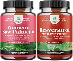 Bundle of Women 's Saw Palmetto and Resveratrol Supplement - Saw Palmetto Extract Kapsler med Maca Root & Biotin til hårtab og AMPK Metabolic Activator for Metabolisme Boost & Cellular Effektivitet