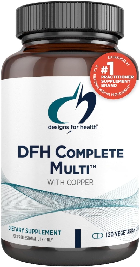 Design til sundhed DFH Complete Multi med kobber - Omfattende Multi Vitamin + Mineral supplement med folat, 1000 IE D-vitamin, immunsupportvitaminer - Multivitamin med ingen jern (120 kapsler)