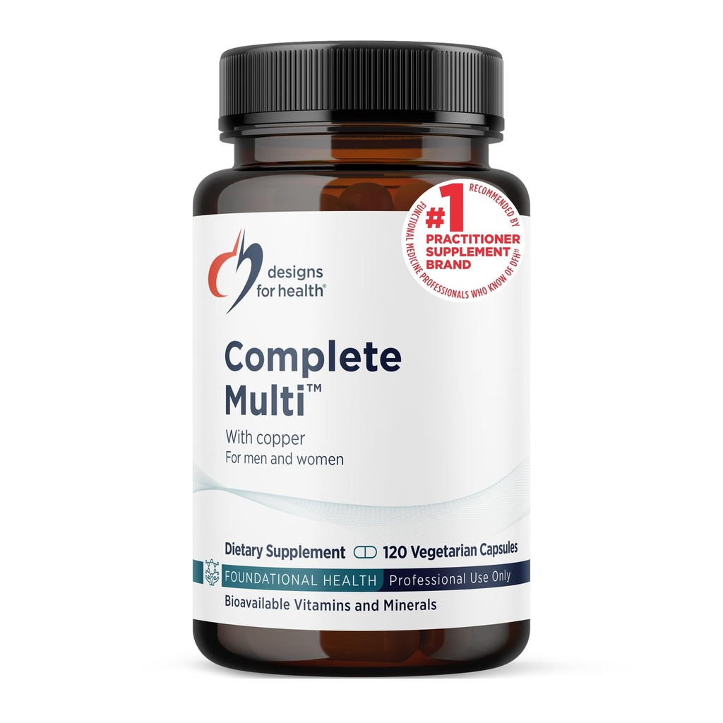 Design til sundhed DFH Complete Multi med kobber - Omfattende Multi Vitamin + Mineral supplement med folat, 1000 IE D-vitamin, immunsupportvitaminer - Multivitamin med ingen jern (120 kapsler)