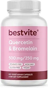 BESTVITE Quercetin med bromelain 500mg / 250 mg (120 vegetariske kapsler) - Ingen stearater - Ingen silikonedioxid - Vegan - Non GMO - Gluten Free
