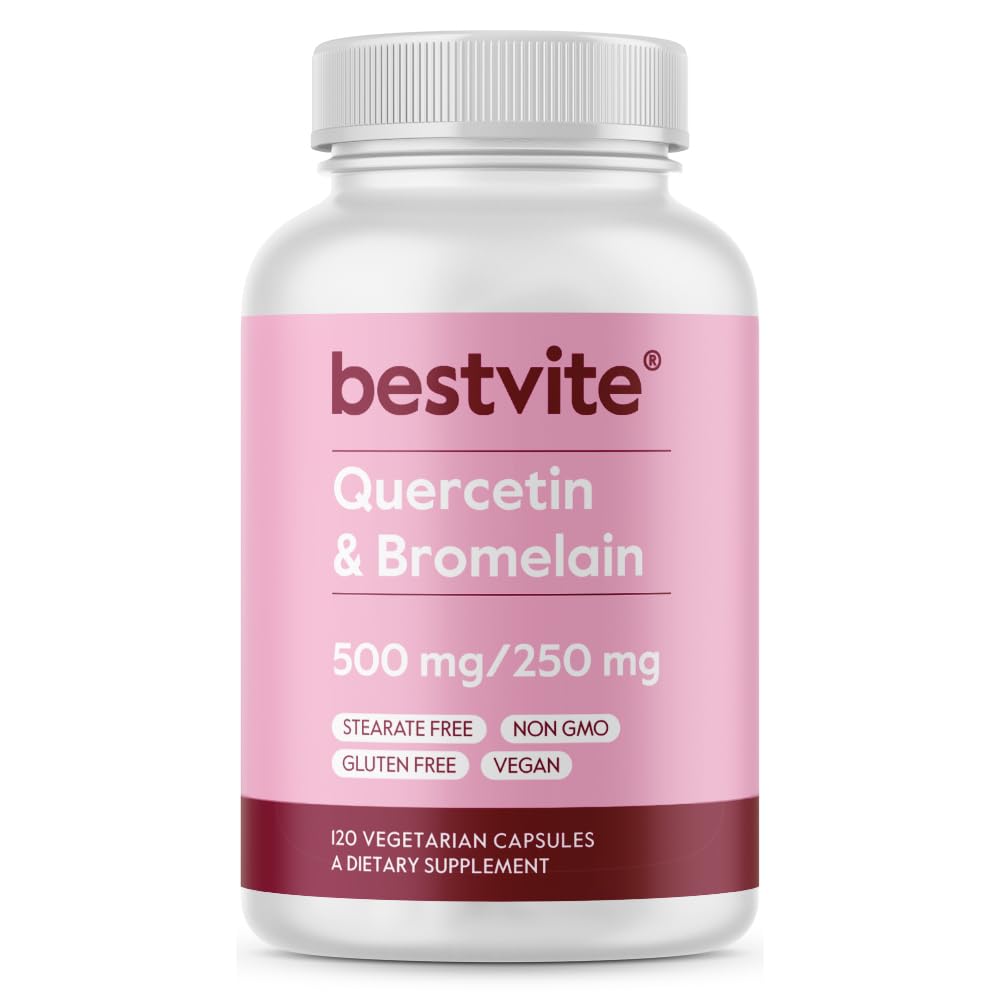 BESTVITE Quercetin med bromelain 500mg / 250 mg (120 vegetariske kapsler) - Ingen stearater - Ingen silikonedioxid - Vegan - Non GMO - Gluten Free