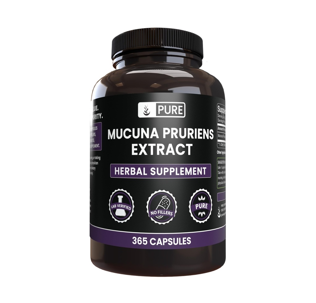Pure Original Ingredienser Mucuna Pruriens (365 kapsler) Ingen Magnesium eller ris Fyldere, Altid Pure, Lab Verified