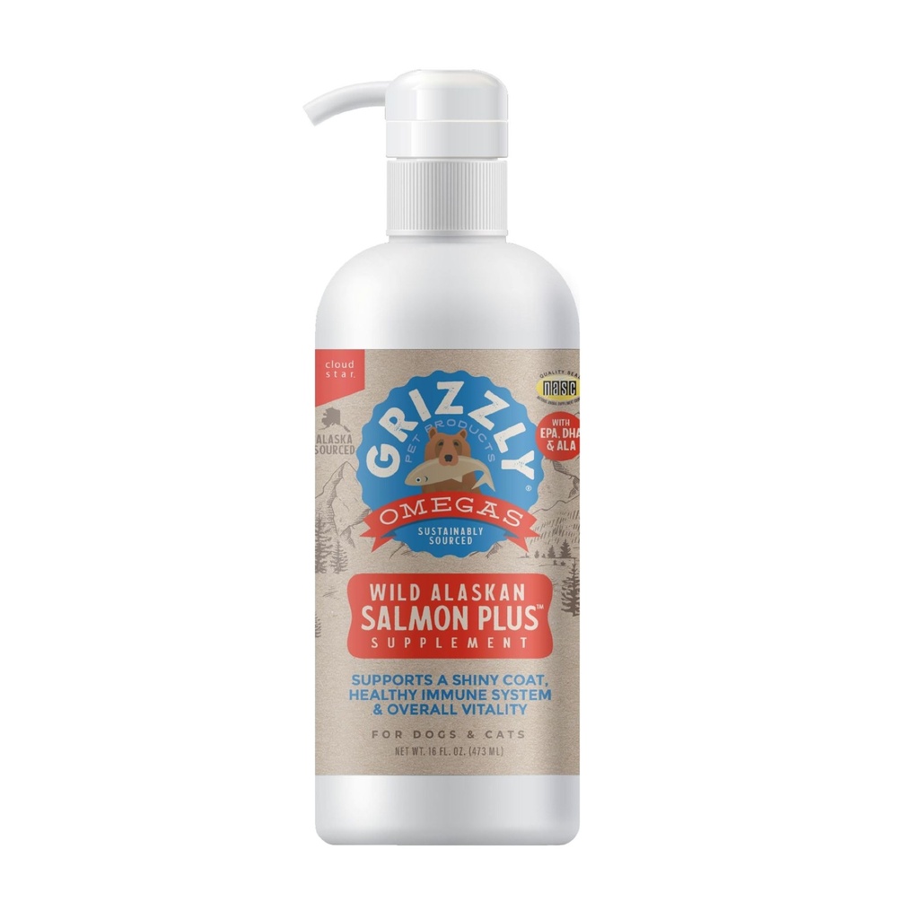 Grizzly Pet Products Salmon Plus Omega 3-6-9 Kosttilskud til hunde og katte, 16 Ounce