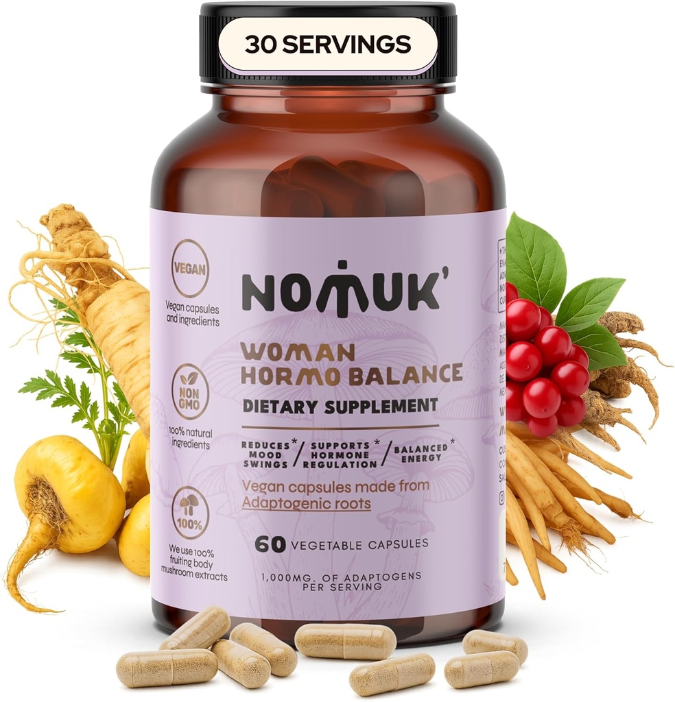 Kvinde Hormo Balance Adaptogens Kosttilskud med Maca Panax Ginseng Shatavari Schisandra Formel Designet til kvinders Wellness & Hormone Harmony Support 60 Veganske Kapsler