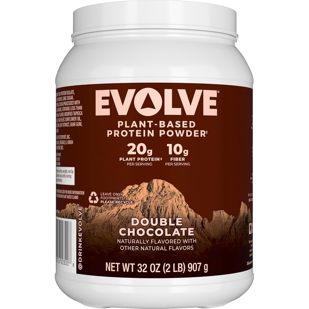 Evolve Plant baseret Protein Powder, Dobbelt Chokolade, 20g Vegan Protein, Dairy Free, Ingen Kunstige Artiskostfibre, Non- GMO, 3g Fiber, Eksklusiv, 2 Pound (Packaging May Vary)
