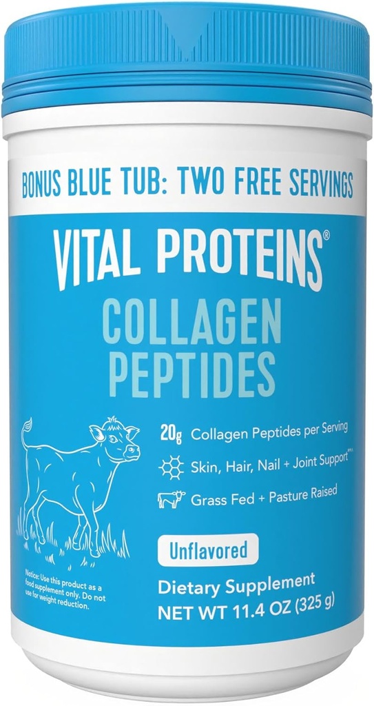 Vital Proteins Collagen Peptider Powder - Understøtter hår, negle, hud, fælles sundhed, Unflavored, Zero Sugar, 11.4oz