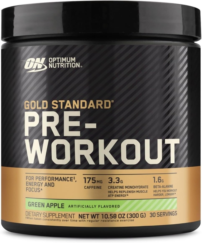 Optimum Nutrition Gold Standard Pre Workout med Creatin, Beta- Alanine, og koffein til energi, Flavor: Green Apple, 30 Servering (Packaging May Vary)